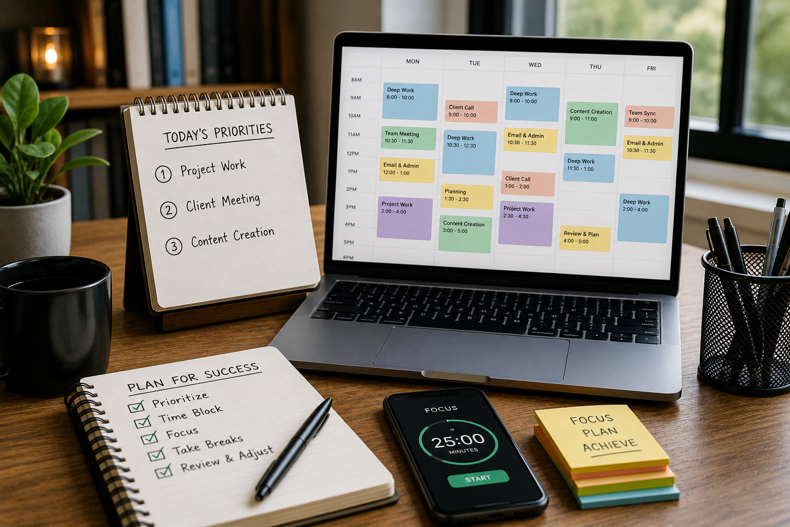Productivity workspace with clear planning tools